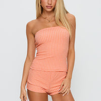 People Pleaser Strapless Set Orange Check