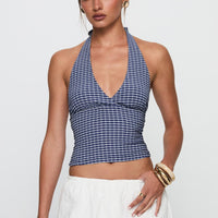 Whimsy Halter Top Navy Gingham