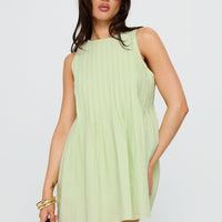 Dreamboat Pleated Mini Dress Matcha