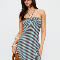 Knoxi Halter Jersey Mini Dress Blue / Brown Stripe