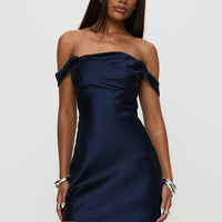 Zabbarra Off The Shoulder Mini Dress Navy