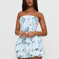 Sunkiss Frill Mini Dress White / Blue