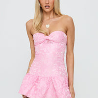 Aubriana Strapless Mini Dress Pink Jacquard