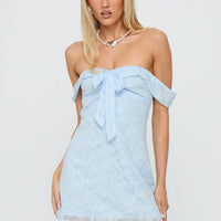 Christiana Off Shoulder Mini Dress Light Blue Burnout