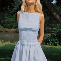 Yennifer Shirred Mini Dress Blue / White