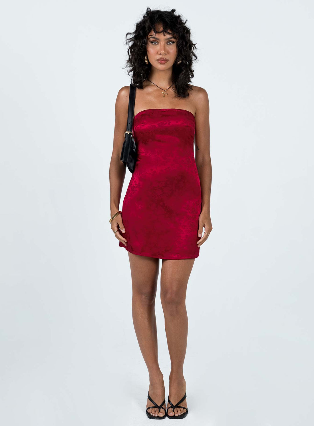 Ramie Strapless Mini Dress Burgundy Low Impact