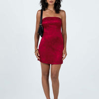 Ramie Strapless Mini Dress Burgundy Low Impact