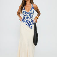 Chilli Halter Top Blue Floral