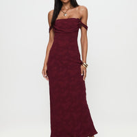 Azura Off The Shoulder Maxi Dress Burgundy