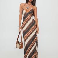 Esmira Halter Maxi Dress Brown Stripe