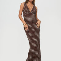 Nellie Maxi Dress Brown Polka Dot