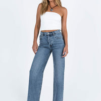 Fawcett High Rise Straight Leg Jeans Mid Blue Wash