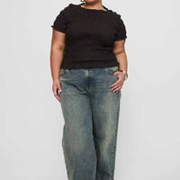 Romelle Shirred Top Black / Brown Plaid