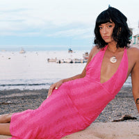 Zoi Lace Halter Maxi Dress Hot Pink