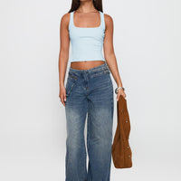 Paltrow Mid Rise Wide Leg Cargo Jeans Mid Blue Wash