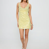 Desi Cowl Neck Mini Dress Yellow Shimmer
