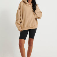 Unisex Roman Cropped Drop Hoodie Stone