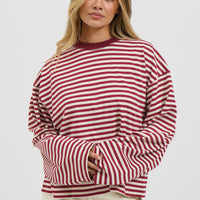 Bloom Long Sleeve Wine Stripe