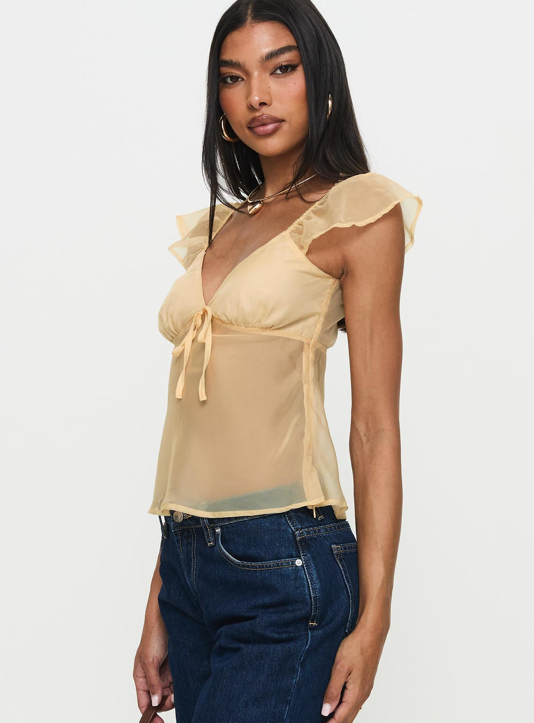 Keysia Cap Sleeve Sheer Top Apricot