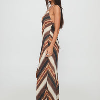 Esmira Halter Maxi Dress Brown Stripe