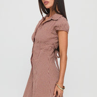 Kavira Tie Bust Shirt Dress Red Gingham
