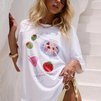 Dine With Me Oversized Graphic Top White