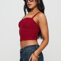 Essentials Ruched Rib Cami Top Red