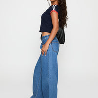 Supercut Low Rise Baggy Pleat Jeans Mid Blue