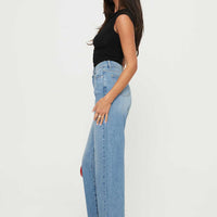Henesey High Rise Straight Leg Jeans Mid Blue Wash