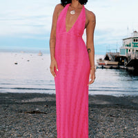 Zoi Lace Halter Maxi Dress Hot Pink