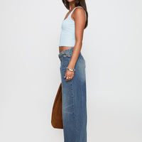 Paltrow Mid Rise Wide Leg Cargo Jeans Mid Blue Wash