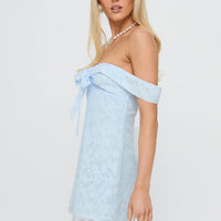 Christiana Off Shoulder Mini Dress Light Blue Burnout