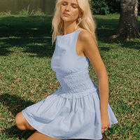 Yennifer Shirred Mini Dress Blue / White