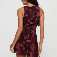Vivre Mini Dress Burgundy Paisley