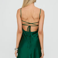 Yulia Boatneck Tie Up Mini Dress Emerald