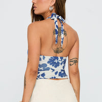 Chilli Halter Top Blue Floral