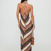 Esmira Halter Maxi Dress Brown Stripe