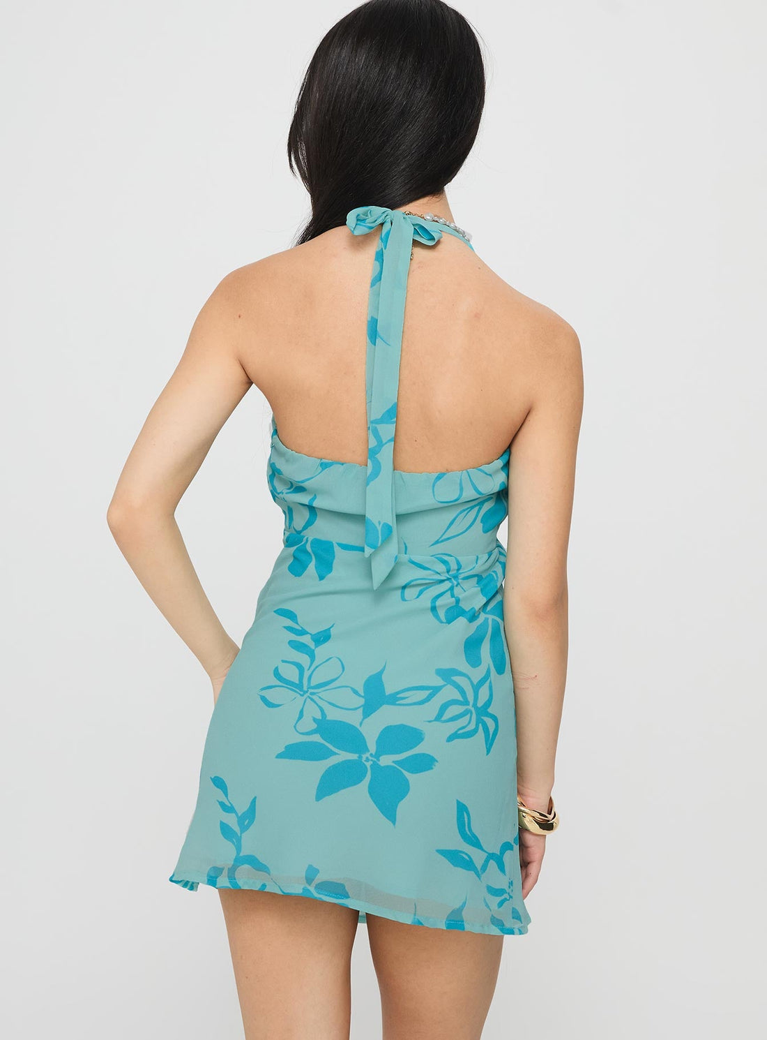 Yasira Halter Mini Dress Blue Floral
