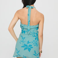 Yasira Halter Mini Dress Blue Floral