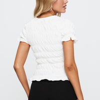 Grazie Mille Shirred Graphic Top White / Green