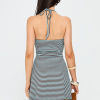 Knoxi Halter Jersey Mini Dress Blue / Brown Stripe