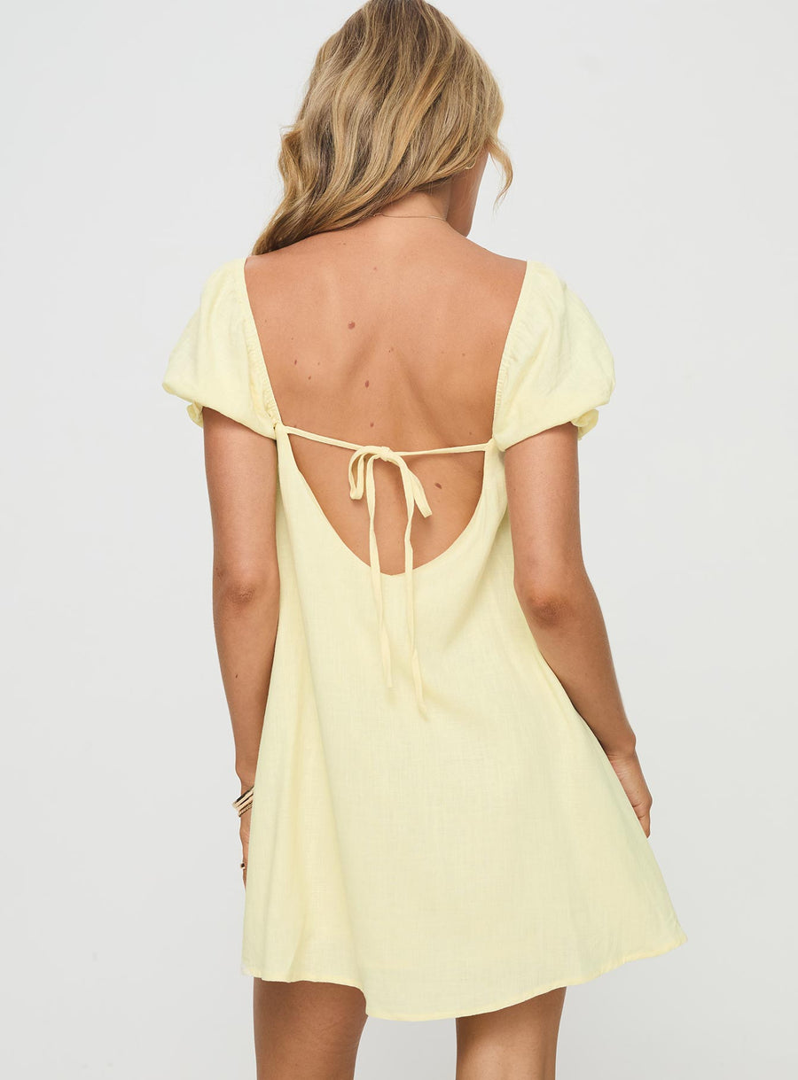 Beyond Linen Blend Mini Dress Yellow