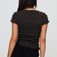 Romelle Shirred Top Black / Brown Plaid