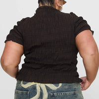 Romelle Shirred Top Black / Brown Plaid
