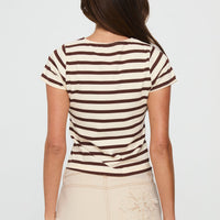 Marvella Button Up Top Beige / Brown Stripe