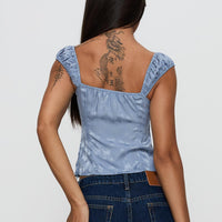 Branwen Cap Sleeve Tie Detail Top Blue Floral