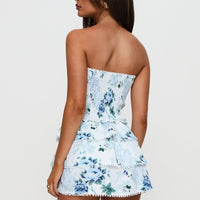Sunkiss Frill Mini Dress White / Blue