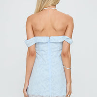 Christiana Off Shoulder Mini Dress Light Blue Burnout