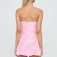 Aubriana Strapless Mini Dress Pink Jacquard