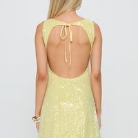 Desi Cowl Neck Mini Dress Yellow Shimmer